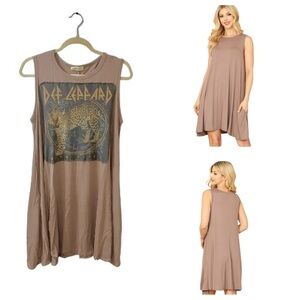 One of a kind Upcycled Def Leppard Graphic Swing Tank Dress - Taupe size xl